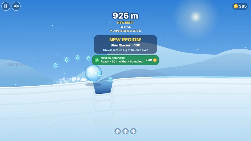 A snowball rolling towards a crevasse in Blue Glacier