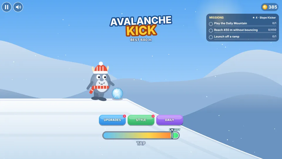 The snow troll ready to kick, with three missions and the power meter