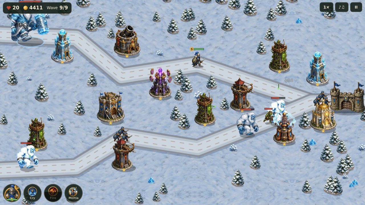 Elite towers and Sir Aldric face the Frost Giant's army