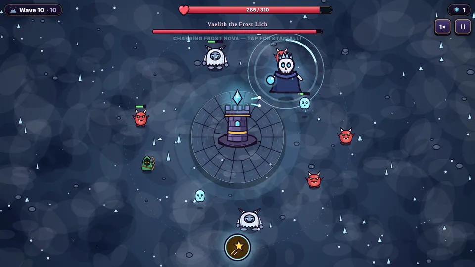 Vaelith the Frost Lich charging a Frost Nova